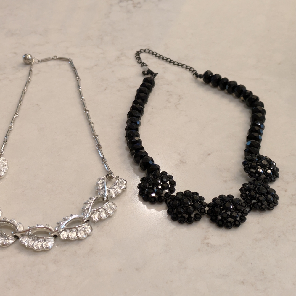 Chic Vintage Black and Silver Tone Necklace Set Of 2